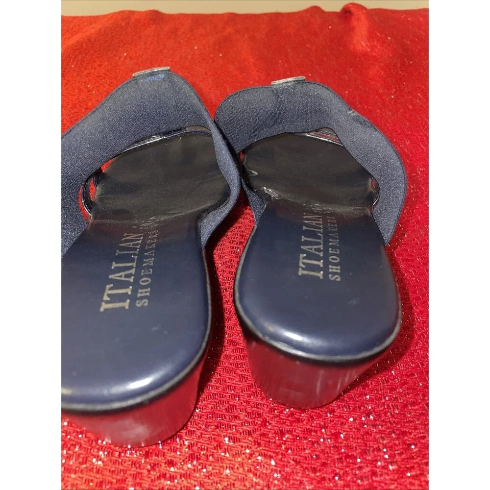 Italian Shoemakers Wedge Sandals Navy Blue Stretch Elastic Straps Italy 7 M
